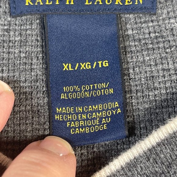 Polo Ralph Lauren Mens Thermal Shirt 2XL Gray V Neck Long Sleeve Pullover Logo - Picture 7 of 8